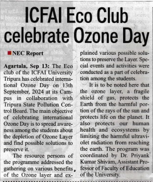 The ICFAI University, Tripura celebrated International Ozone Day