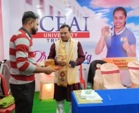 Visit of Hon’ble Minister Shri Kishor Barman to ICFAI University Tripura Stall at Book Fair